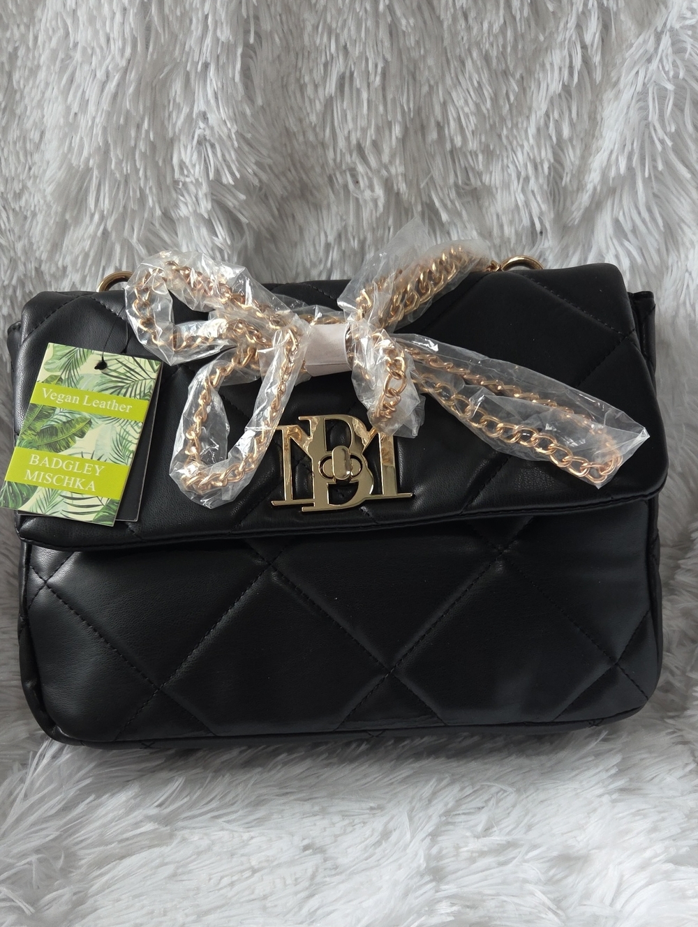 Badgley Mischka Black Quilted Shoulder Bag with Gold Hardware